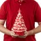 Casafield Hand Painted Ceramic Christmas Tree, Red and White Peppermint 15-Inch Pre-Lit Tree with 128 Red and Clear Lights, 2 Star Toppers